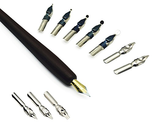 Plotube-Wooden-Pen-Calligraphy-Set-Dip-Pen-Gift-Writing-Case-Black-Ink-Bottle-Golden-Pen-Holder-11-Nibs-and-Beginners-Manual